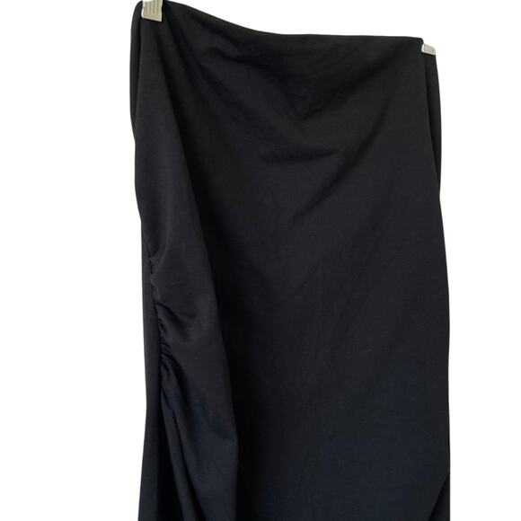 NEW A NEW DAY Black Strapless Knit Tube Dress Size Large Slit Hem Stretch Midi - Picture 3 of 7